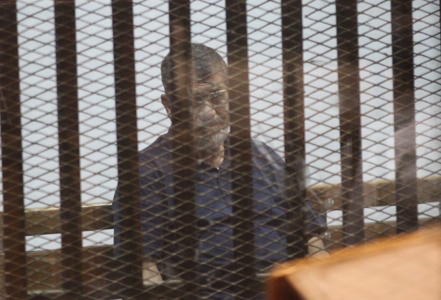 Muhammad Morsi in court trial, May 2015