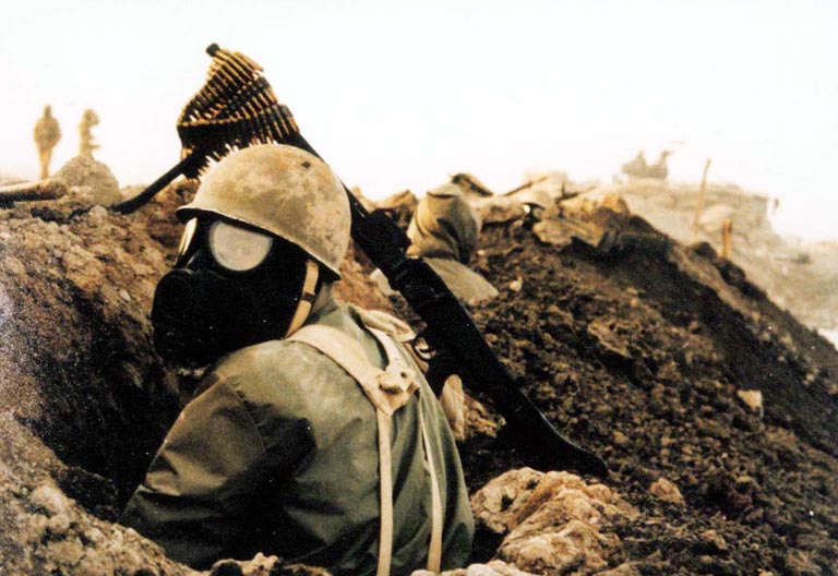 Iranian soldiers in the trenches during the war