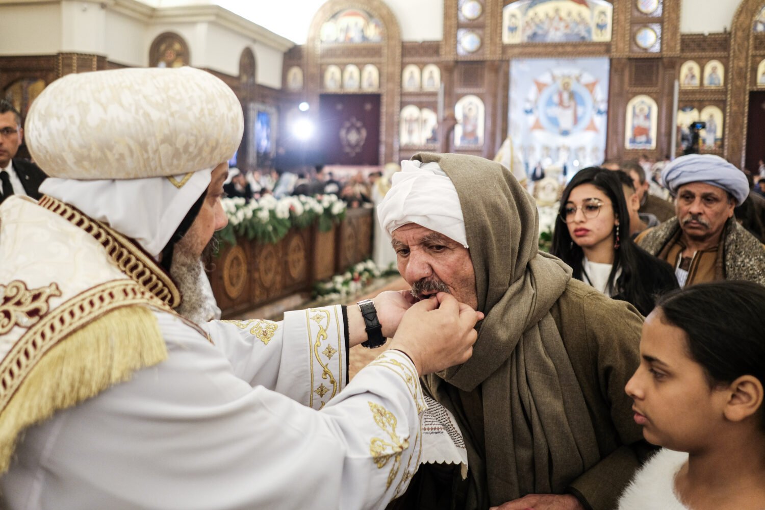 Coptic Orthodox Pope Tawadros II holds the Christmas Eve mass