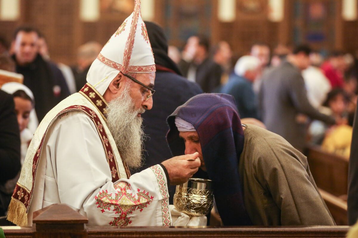 Coptic Orthodox Pope Tawadros II holds the Christmas Eve mass