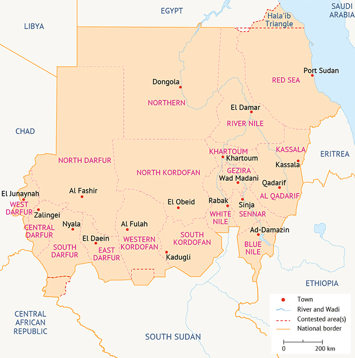 خريطة ولايات السودان الحكم